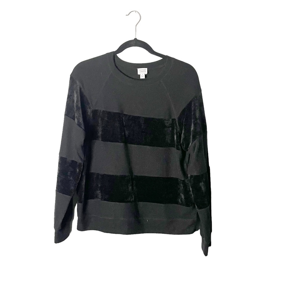 Peyton Jensen Super Soft Velvet Velour Striped Stretchy Crewneck Sweater Small